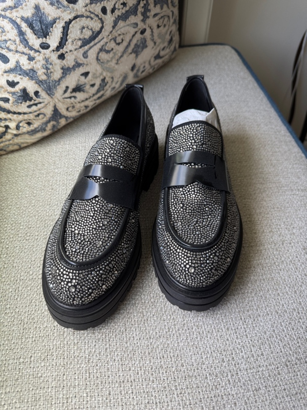 Black  Embellished Women Penny Loafers